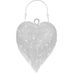 Heart Shaped Purse Bag Purse Women Rhinestone Sparkle Diamond Detachable Strap